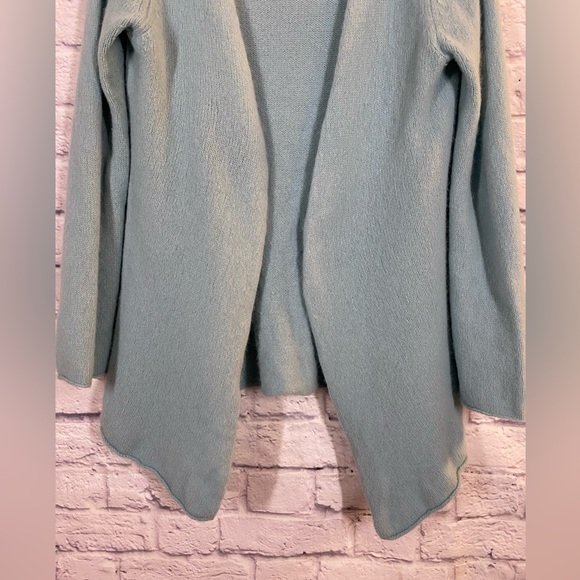 Garnet Hill Lambswool & Angora Open Front Cardigan Sweater Light Aqua Blue Sz M - Picture 5 of 8